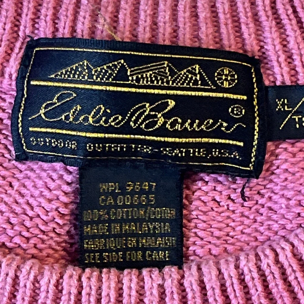 Eddie Bauer‎ Men's XL VTG Tag Chunky Knit Crewneck Sweatshirt Mauve